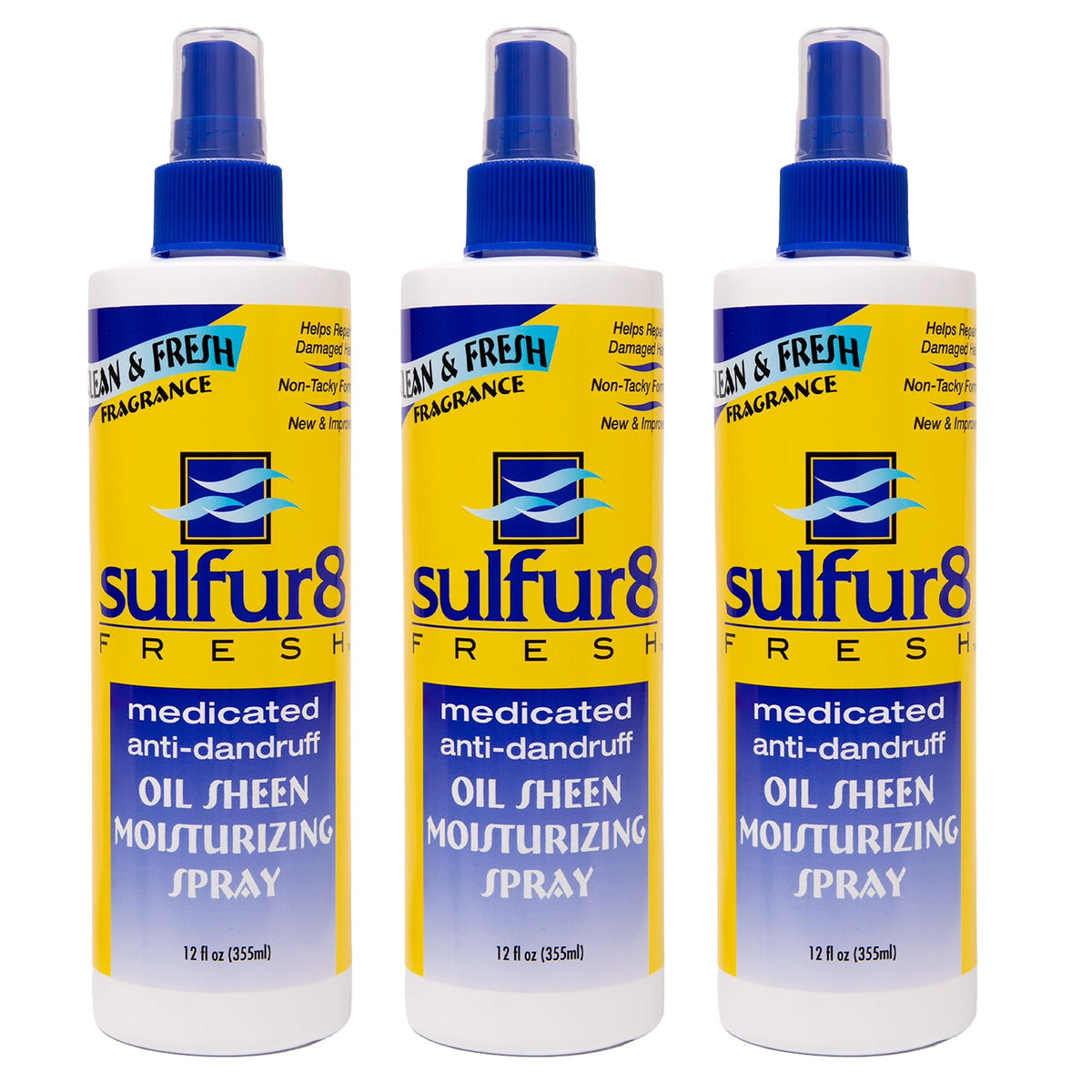 SULFUR8 Fresh Oil Sheen Medicated Anti-Dandruff Moisturizing Spray 12 oz - Helps Control Dandruff, Itchy Scalp Relief with Clean Fresh Fragrance for