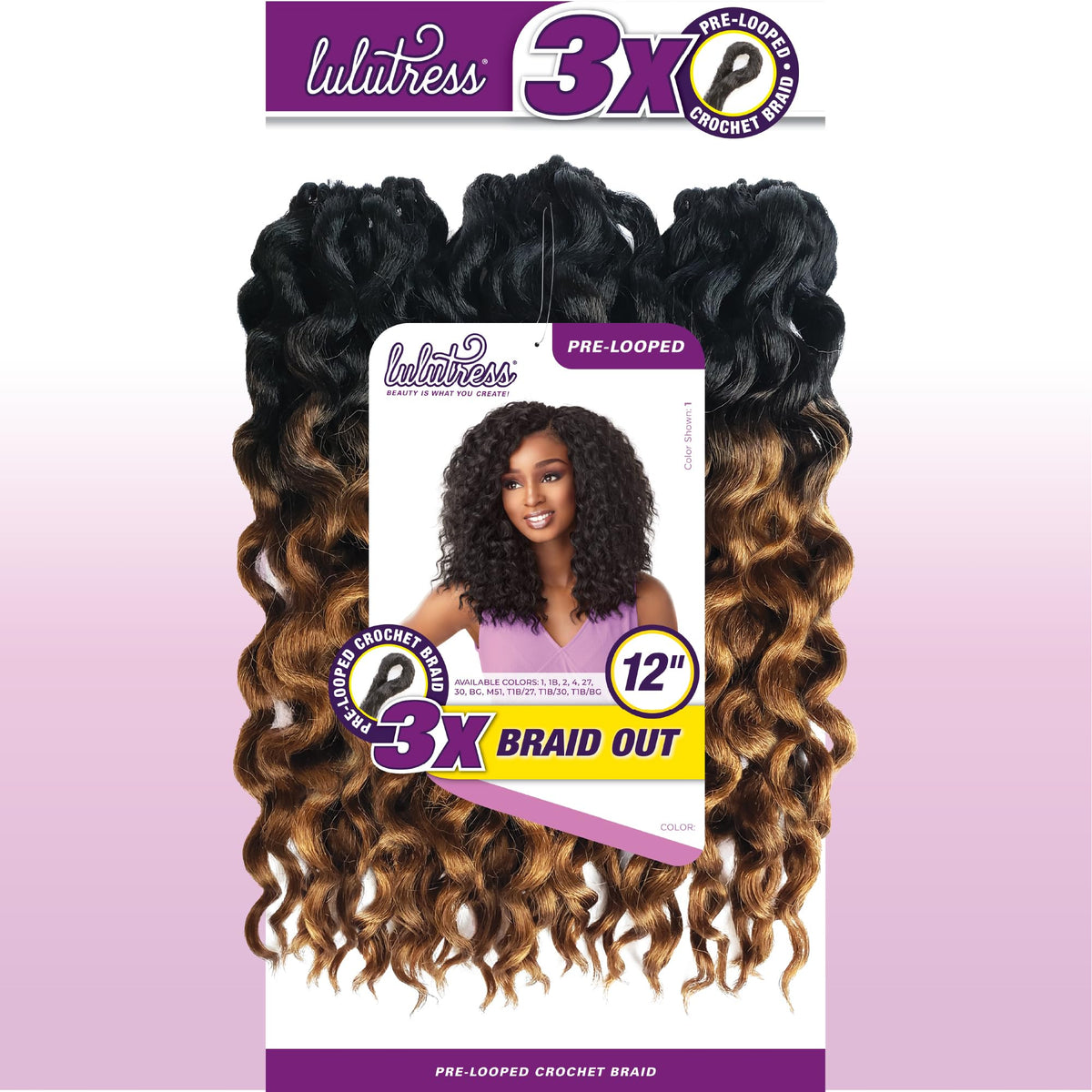 Sensationnel Lulutress Crochet Braiding Hair-3X Braid Out 12in,1 JETBLACK