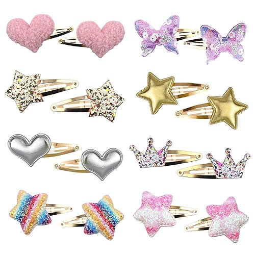 8 Pairs/16 Pack Hair Clips for Girls, Gingbiss Butterfly Metal Snap Hair Clips, Cute Girls Barrettes Heart Shaped Hair Clips Accessories for Kids Beauty & Personal Care Gingbiss