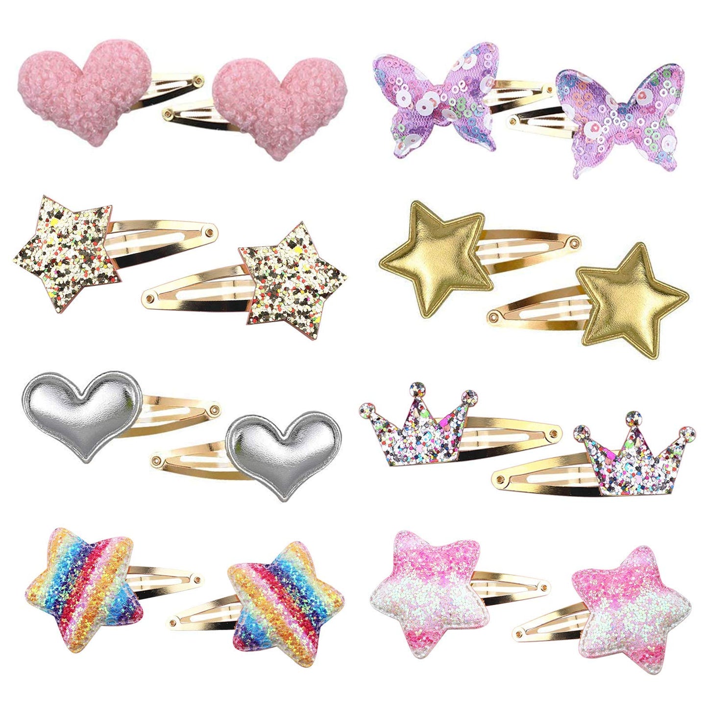 8 Pairs/16 Pack Hair Clips for Girls, Gingbiss Butterfly Metal Snap Hair Clips, Cute Girls Barrettes Heart Shaped Hair Clips Accessories for Kids Beauty & Personal Care Gingbiss