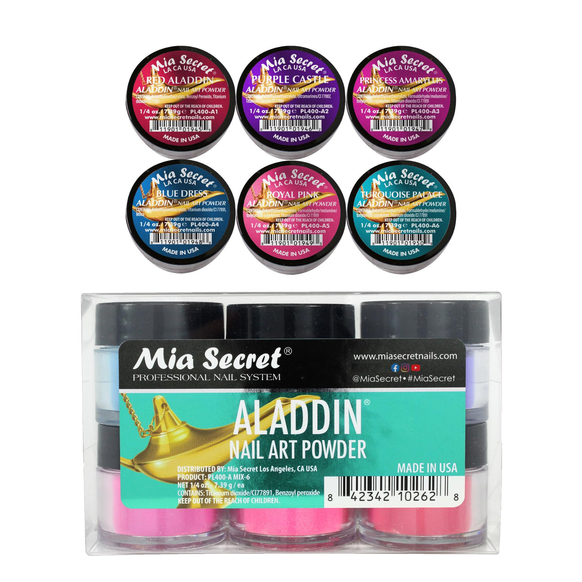 Mia Secret Nail Art Powder ALADDIN Collections, ¼ oz. Set of 6 colors