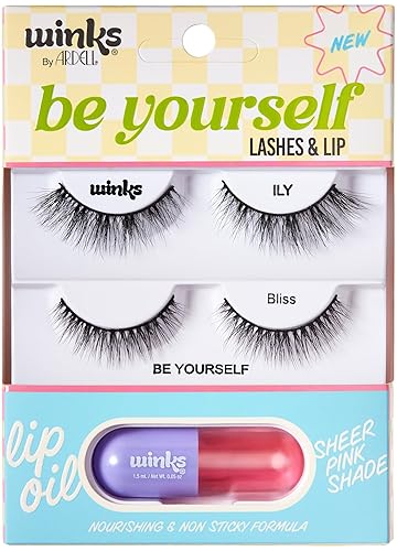 Ardell Winks Be Yourself Lashes & Lip Kit - Includes ILY & Bliss Natural False Eyelashes + Lip Oil, Dual Lash Kit and Lips Enhancer, Easy Glam Makeup… Beauty & Personal Care Ardell