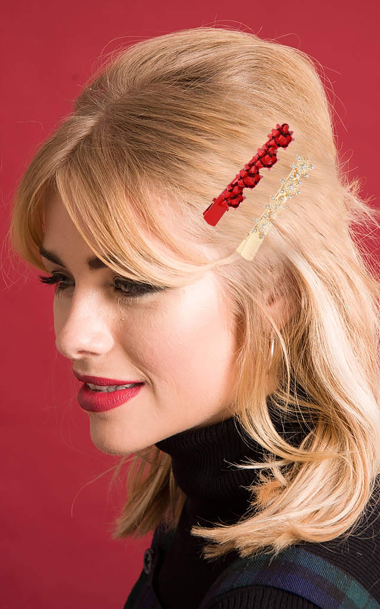 Christmas Hair Clip Hairpin Rhinestone Winter Snowflake Bow Shape Alligator Hair Clip Xmas Holiday Party Hair Barrette Hair Accessories For Woman (Bow Beauty & Personal Care YAHPERN
