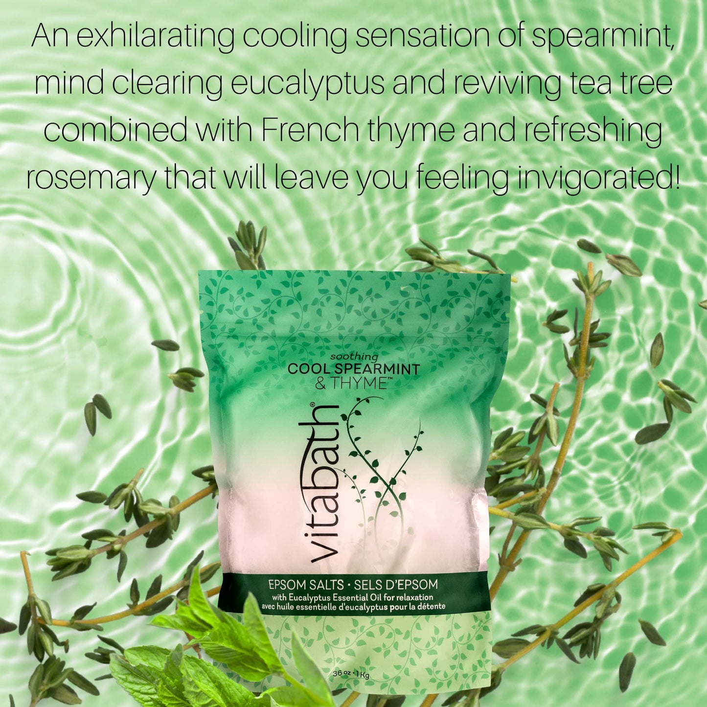 Vitabath Cool Spearmint & Thyme Epsom Salts Relaxing Therapeutic Aromatherapy & Nourishing Skincare - Muscle Soreness & Body Ache Soothing Soak Beauty and Personal Care Vitabath
