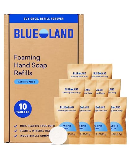 BLUELAND Foaming Hand Soap Refill Tablets, 10-Pack, Pacific Mist Scent, Eco Friendly Cleaning Products, 10 x 9 Fl oz Beauty & Personal Care BLUELAND