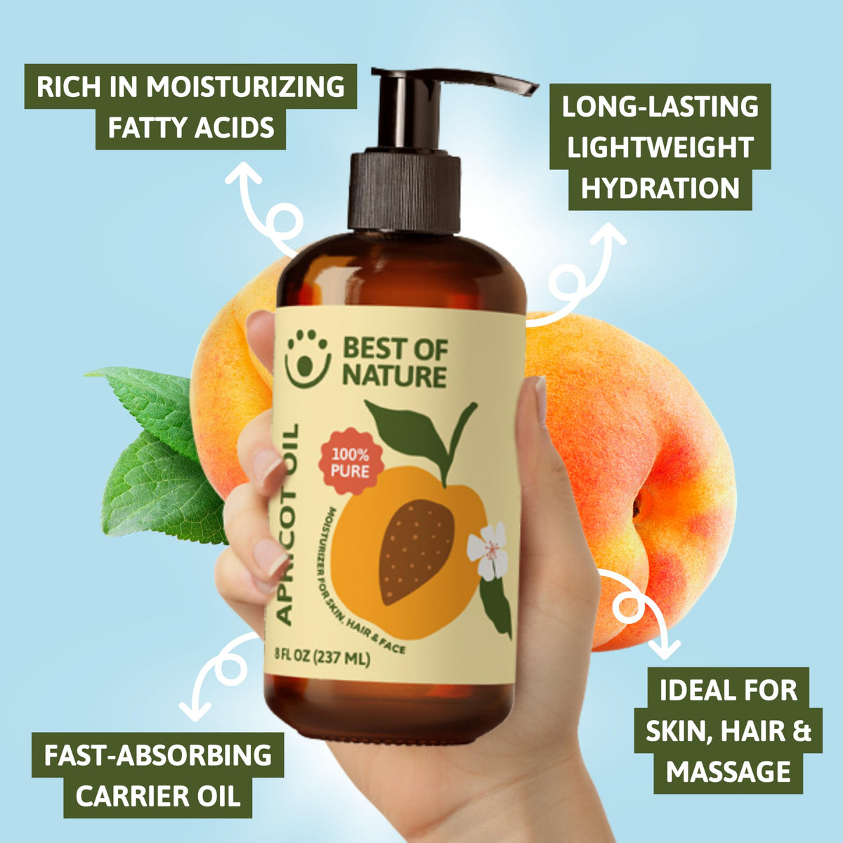 Best of Nature Apricot Oil, Lightweight Massage & Body Oil, 128 fl oz