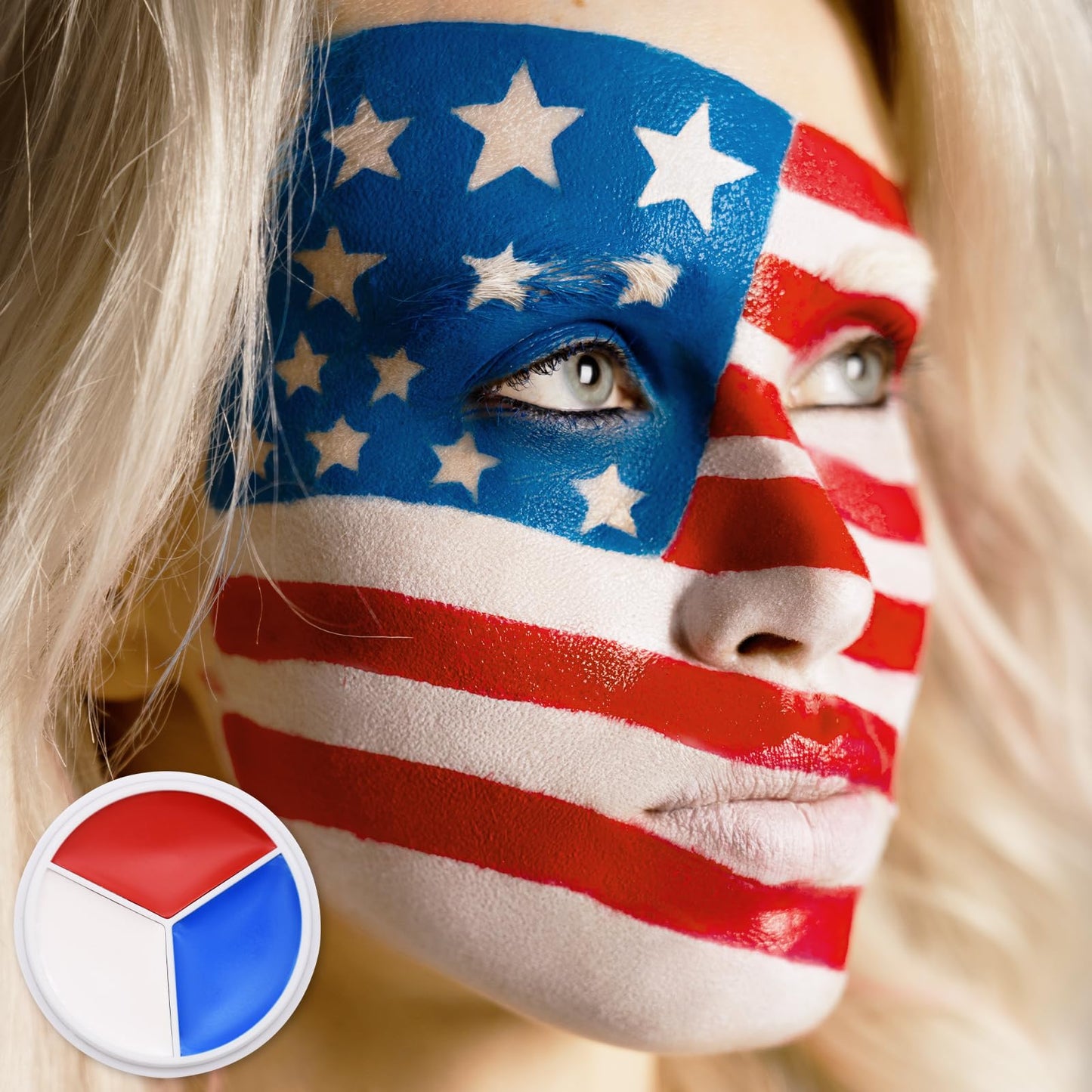 Red White Blue Face Paint - 3 Colors 12g USA American Flag Patriotic Stripe Fan Brush Stick, Face and Body Paint for 4th of July Independence Day Beauty & Personal Care Paezm