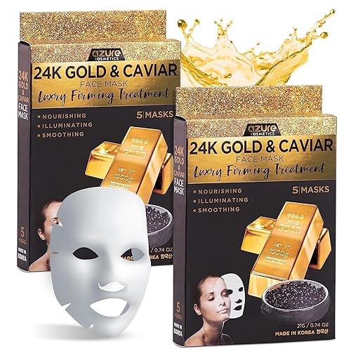 Azure Cosmetics 24K Gold and Caviar Anti Aging Luxury Face Mask - Hydrating & Firming Facial Mask - Helps Reduce Wrinkles & Fine Lines - Beauty & Personal Care Azure Cosmetics