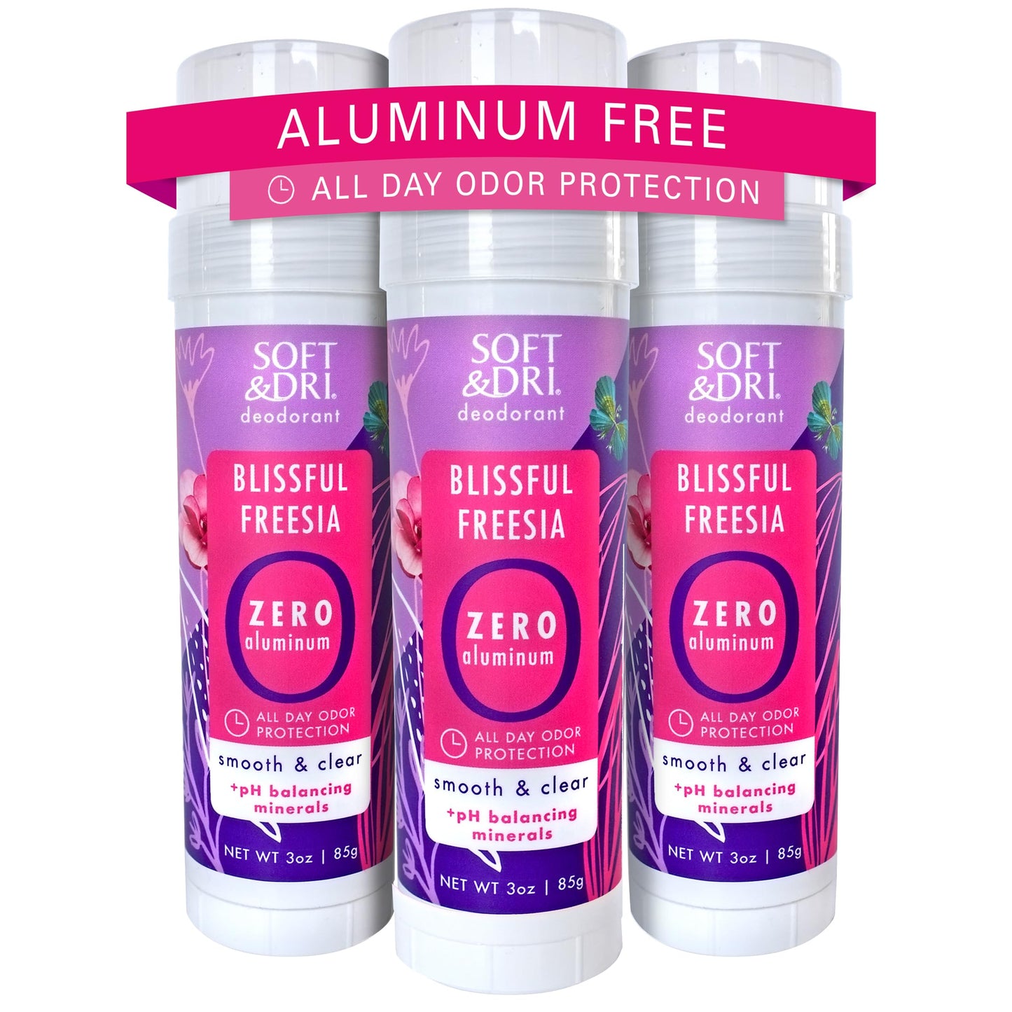 Soft & Dri Blissful Freesia Aluminum Free Deodorant, 3 oz, Smooth and Clear Stick, pH Balancing Minerals, Pack of 3 Beauty and Personal Care Soft & Dri