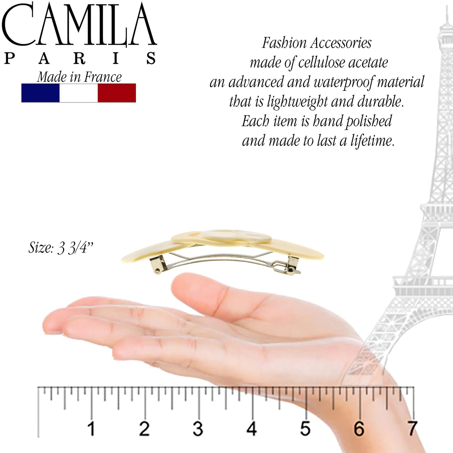 Camila Paris CP2337 French Hair Barrette Clip for Girls Handmade Cream Pearl, Metal Automatic Clasp Strong Hold Grip Hair Clips for Women, No Slip Beauty & Personal Care Camila