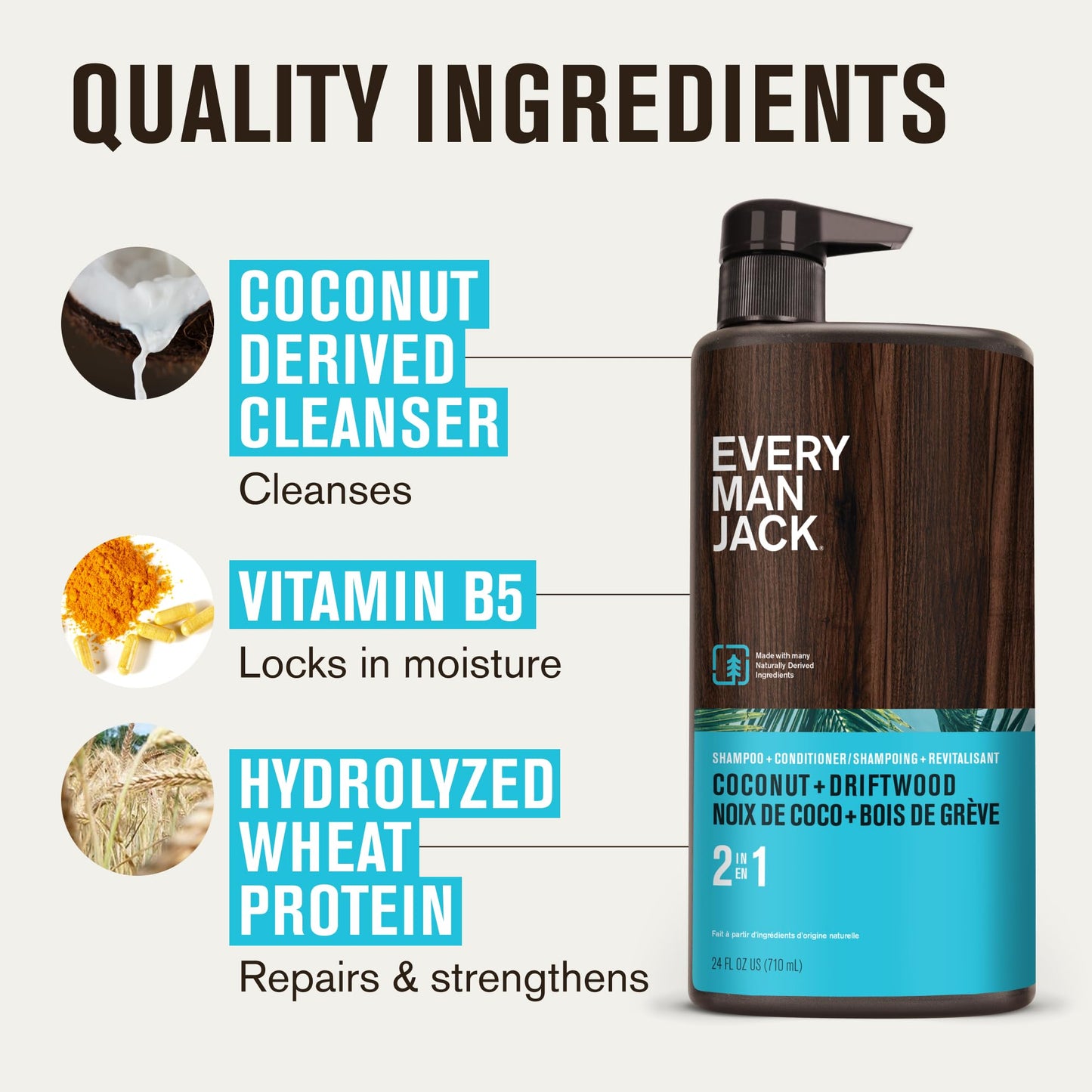 Every Man Jack 2-in-1 Daily Shampoo + Conditioner - Coconut & Driftwood | Nourishing For All Hair Types, Naturally Derived, Cruelty-Free Shampoo Beauty and Personal Care Every Man Jack