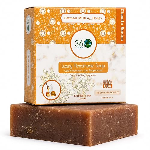 360Feel Oatmeal Milk and Honey Bar Soap - Made in The USA - Castile Handmade, All Natural Cold Processed - Infused with Oatmeal Milk and Honey Beauty & Personal Care 360Feel