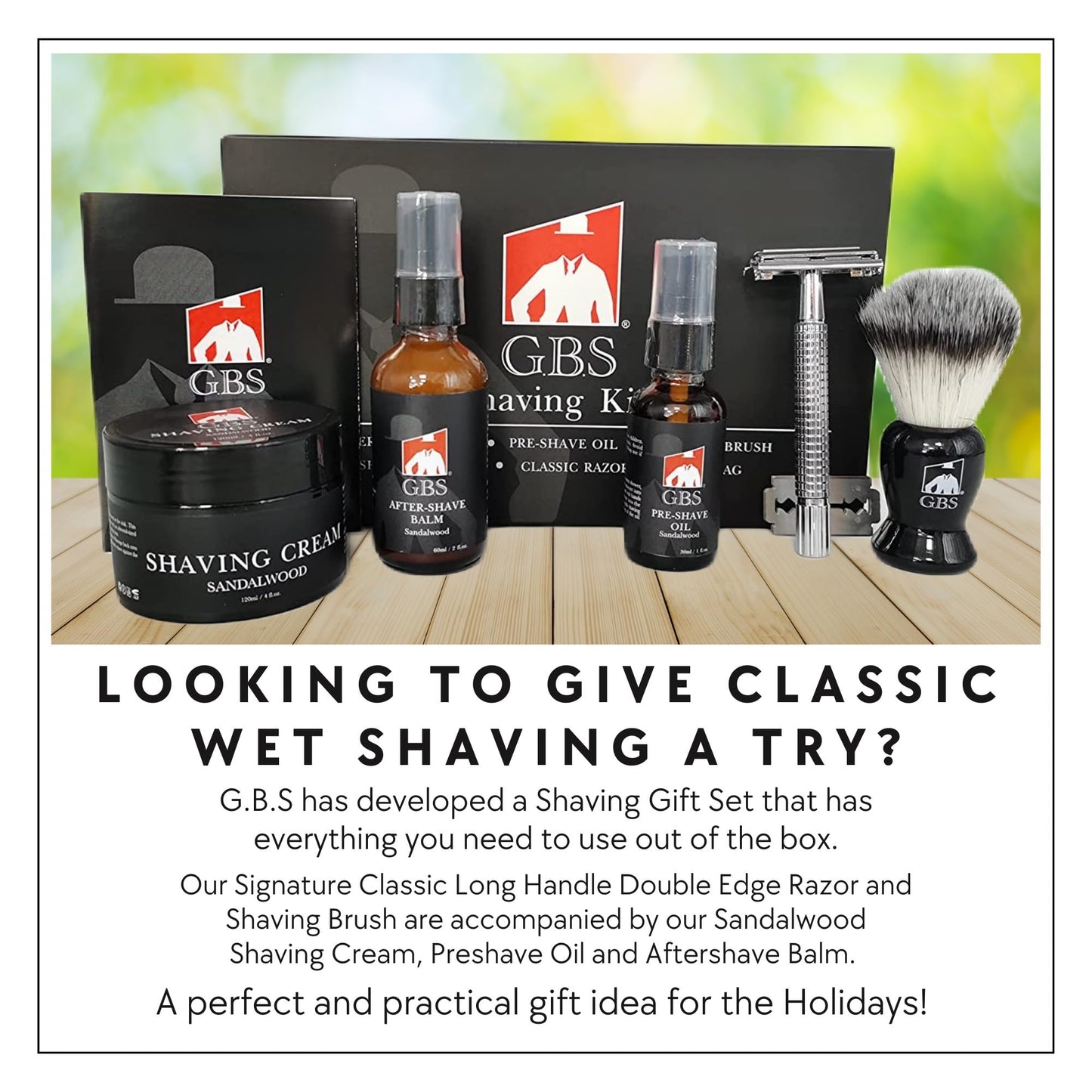 GENTS Men’s Shaving Kit with Faux Leather Travel Bag - Safety Razor, Shaving Brush, Sandalwood Shaving Cream, Pre & After Shave Oils, DE Refill Blades Beauty and Personal Care G.B.S
