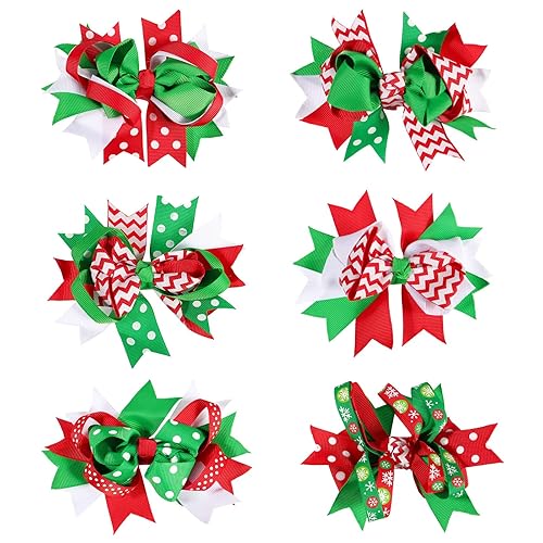 Lurrose 6pcs Christmas Hair Bows,Grosgrain Bows Alligator Hair Clips Bowknot Barrettes Hair Accessories for Girls Children (Mixed Pattern) Beauty & Personal Care Lurrose