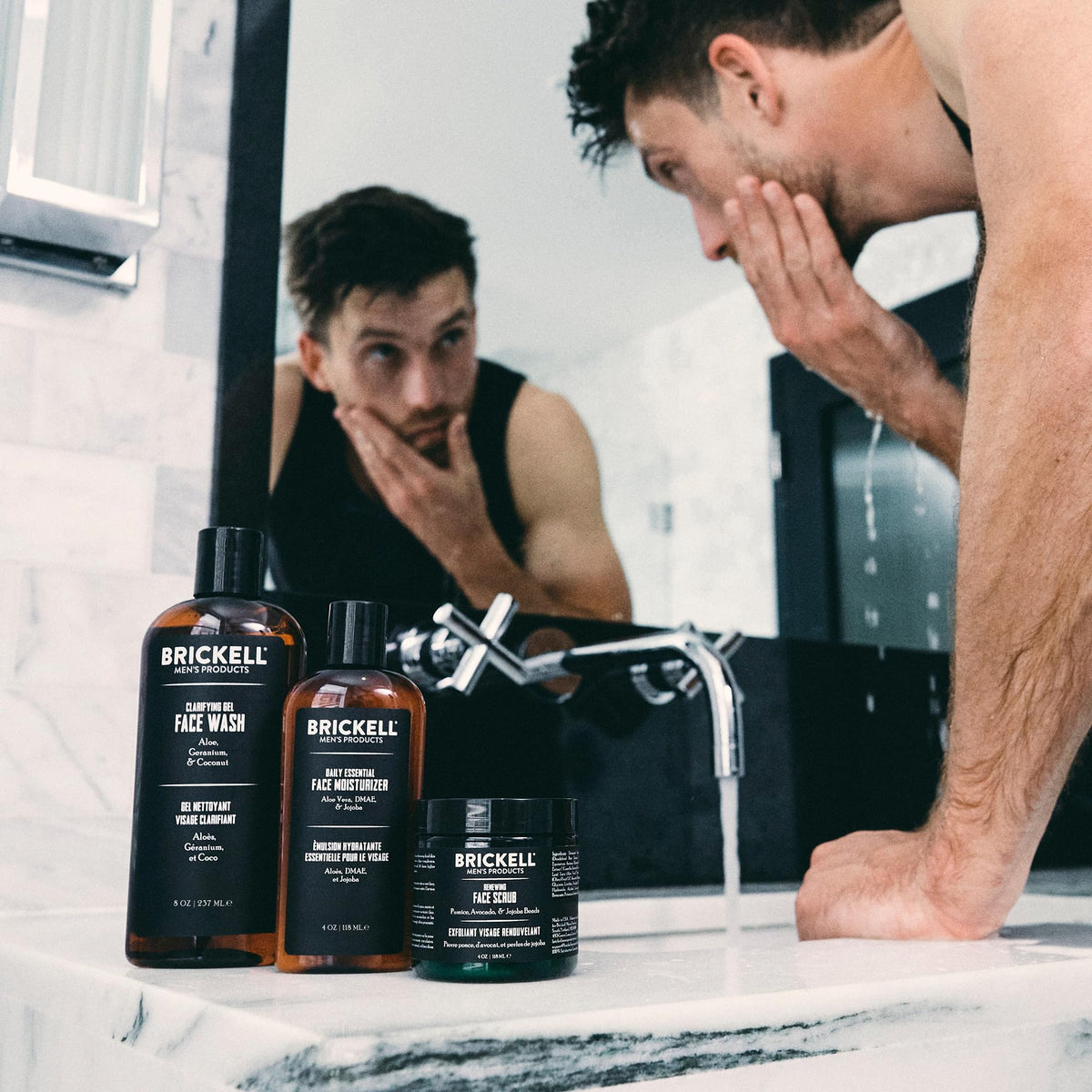 Brickell Men's Products Daily Advanced Face Care Routine I, Gel Facial Cleanser Wash, Face Scrub, Facial Moisturizer Lotion, Natural and Organic Men's Beauty & Personal Care Brickell Men's Products