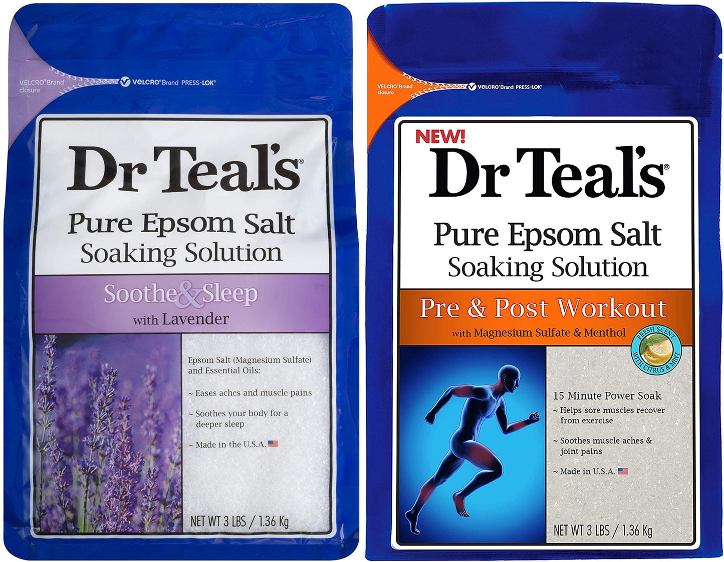 Dr. Teal's Pure Epsom Salt Recovery Soaking Solution Gift Set (2 Pack, 3lbs ea.) - Soothe & Sleep Lavender, Pre & Post Workout with Magnesium Sulfate Beauty and Personal Care Dr Teal's
