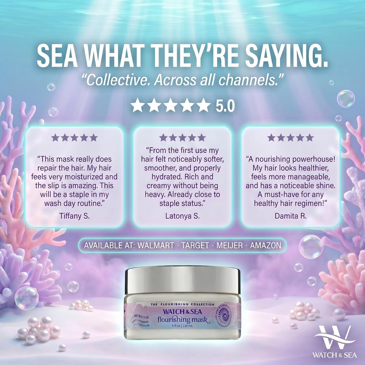 Watch & Sea Deep and Continuous Flourishing Hair Mask - Deep Conditioning Hair Mask for All Hair Types - Infused with Seaweed and Sea Kelp - 8 oz