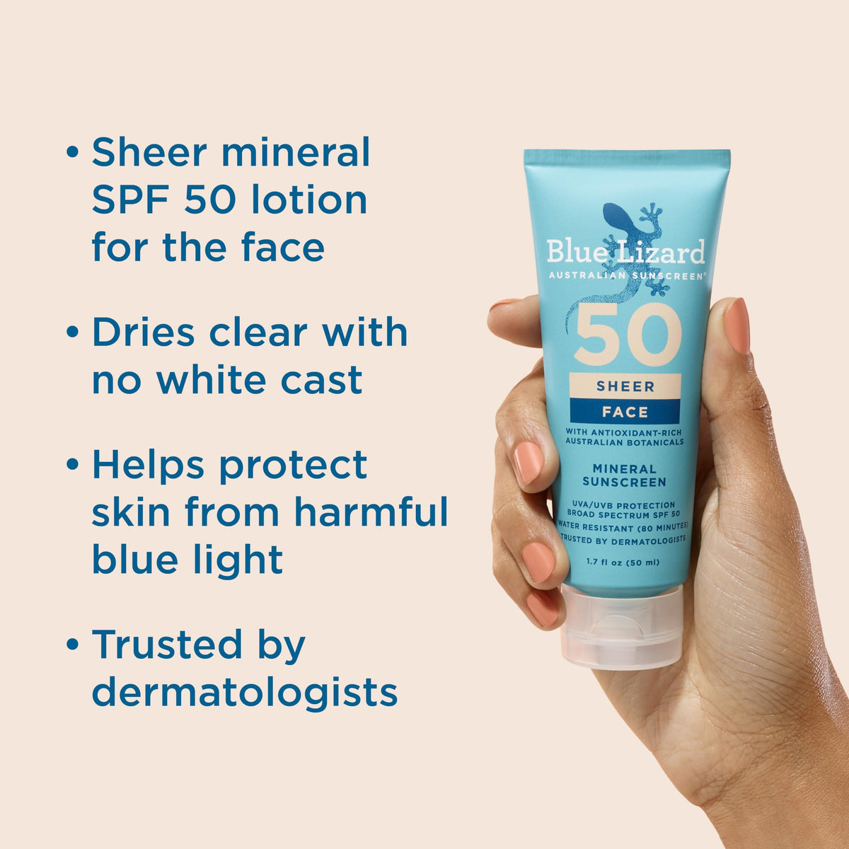 Blue Lizard Sheer Face Mineral SPF 50 Sunscreen Lotion, 100% Mineral Formula, Blue Light Protection, Lightweight, No White Cast, Nourishes Beauty & Personal Care BLUE LIZARD