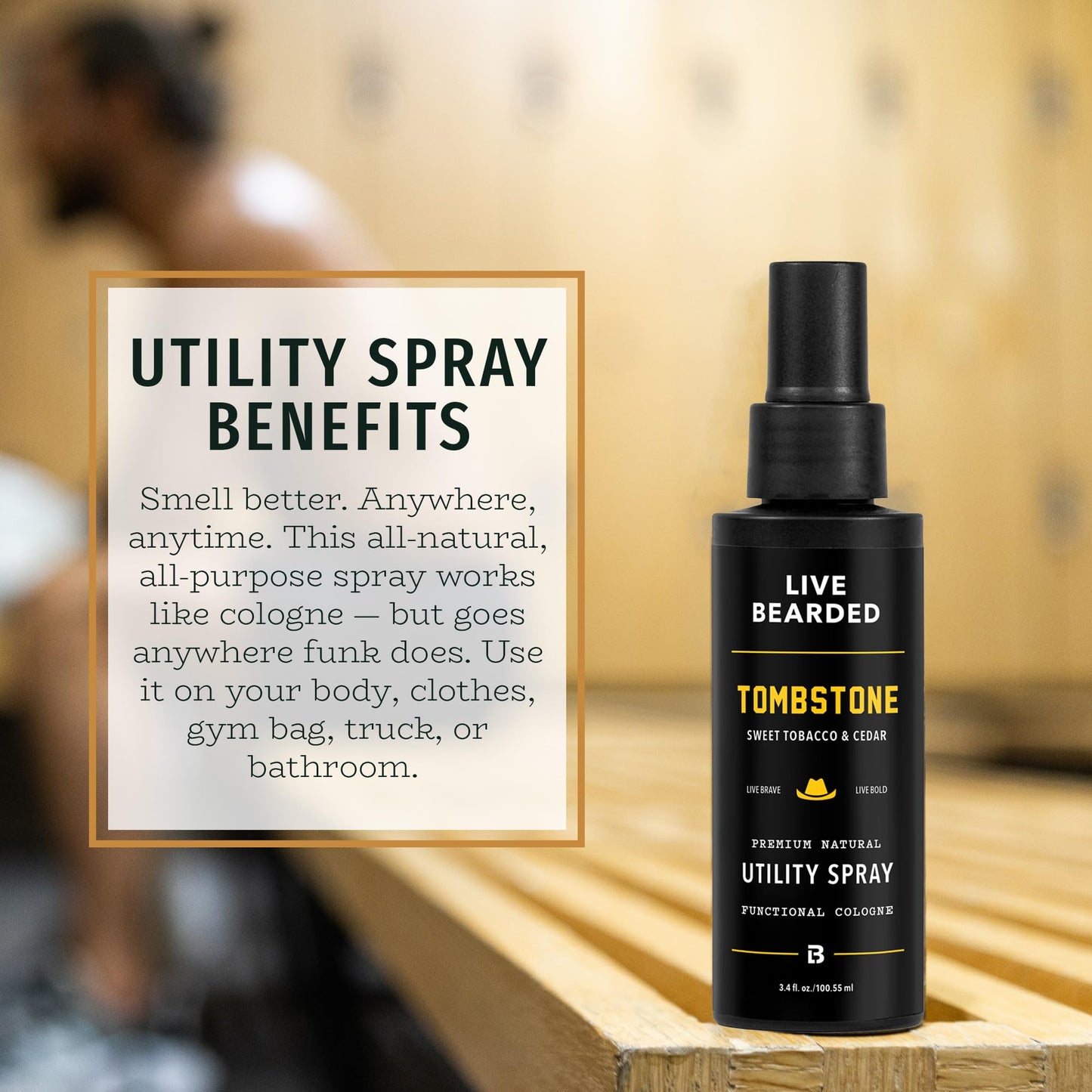 Live Bearded Utility Spray - All Purpose Cologne with Natural Fragrance - Made in the USA - 3.4 fl oz Bottle | Tombstone Scent - Sweet Tobacco, Cedar Beauty & Personal Care Live Bearded