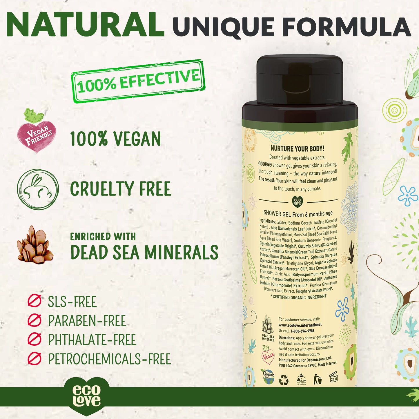 ecoLove - Natural Moisturizing Body Wash for Dry Skin - With Organic Cucumber - No SLS or Parabens - Vegan and Cruelty-Free Shower Gel, 17.6 oz Beauty & Personal Care ecoLove