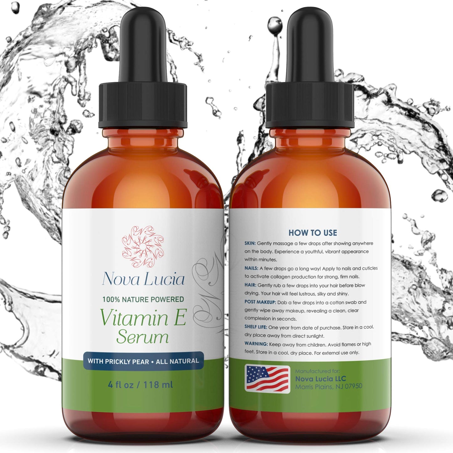 Nova Lucia Organic Vitamin E Oil - Pure Vitamin E for Skin, Face & Hair | Scar & Stretch Mark Treatment, Natural Moisturizer for Soft, Smooth Beauty & Personal Care Nova Lucia