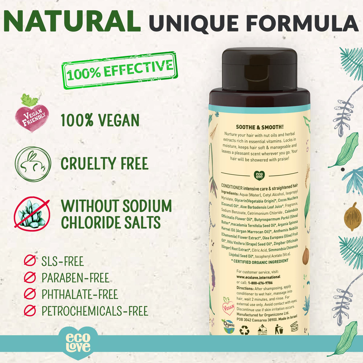 ecoLove Vegan Hair Conditioner with Natural Moroccan Oil Extract, 17.6 oz
