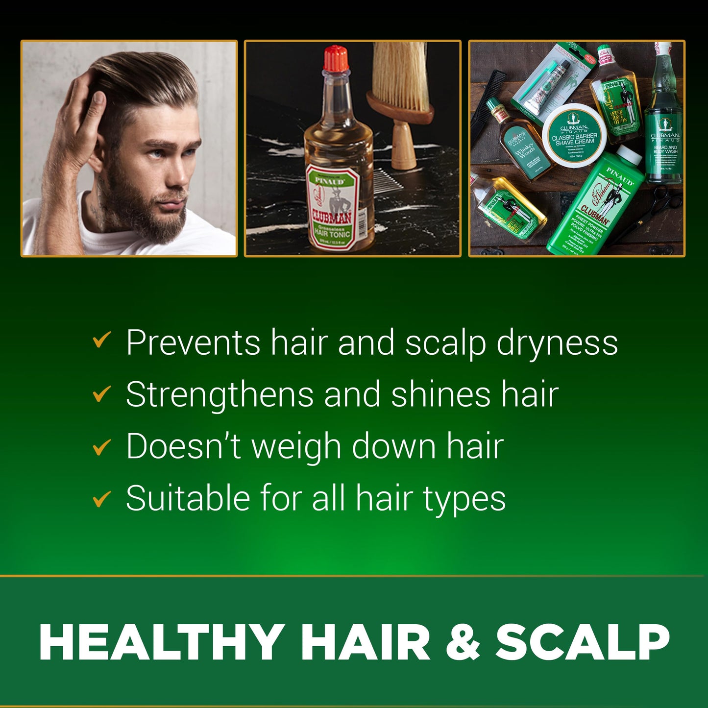 Clubman Pinaud Hair Tonic - Classic Greaseless Men’s Grooming Hair Tonic for Men, Stimulates Scalp & Revitalizes Hair Without Grease, 12.5 fl oz Beauty & Personal Care Clubman