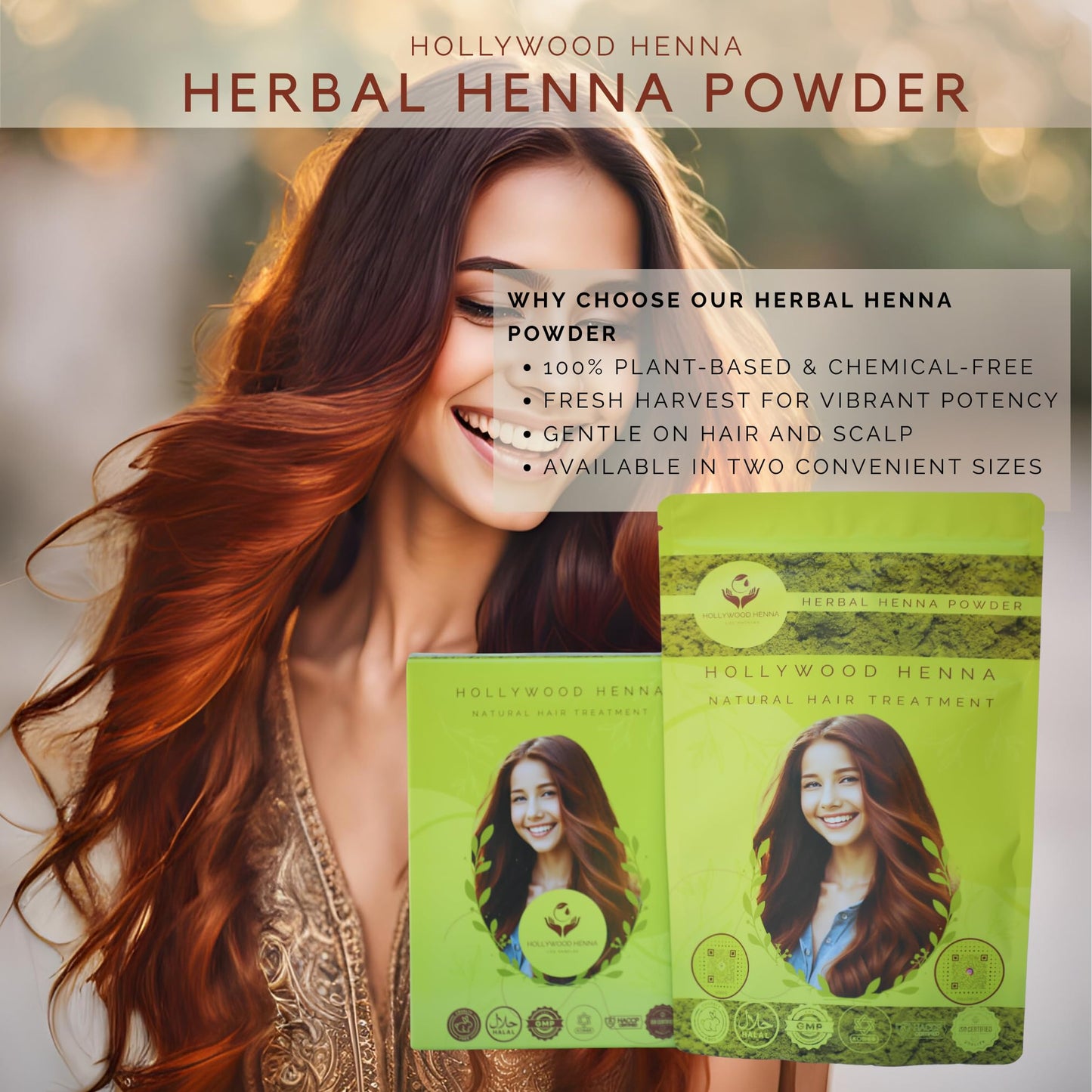 Hollywood Henna Hair Powder (Herbal Henna Powder - 227g) Hair Treatment 100% Organic Henna Powder for Hair Coloring & Conditioning Chemical Cruelty Beauty & Personal Care Hollywood Henna