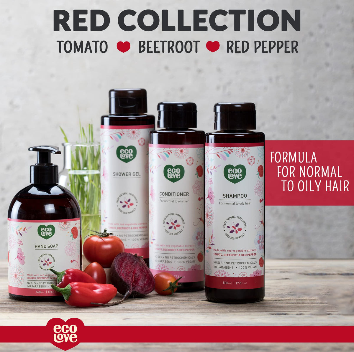ecoLove Vegan Conditioner with Organic Tomato & Beet Extract, 17.6 oz