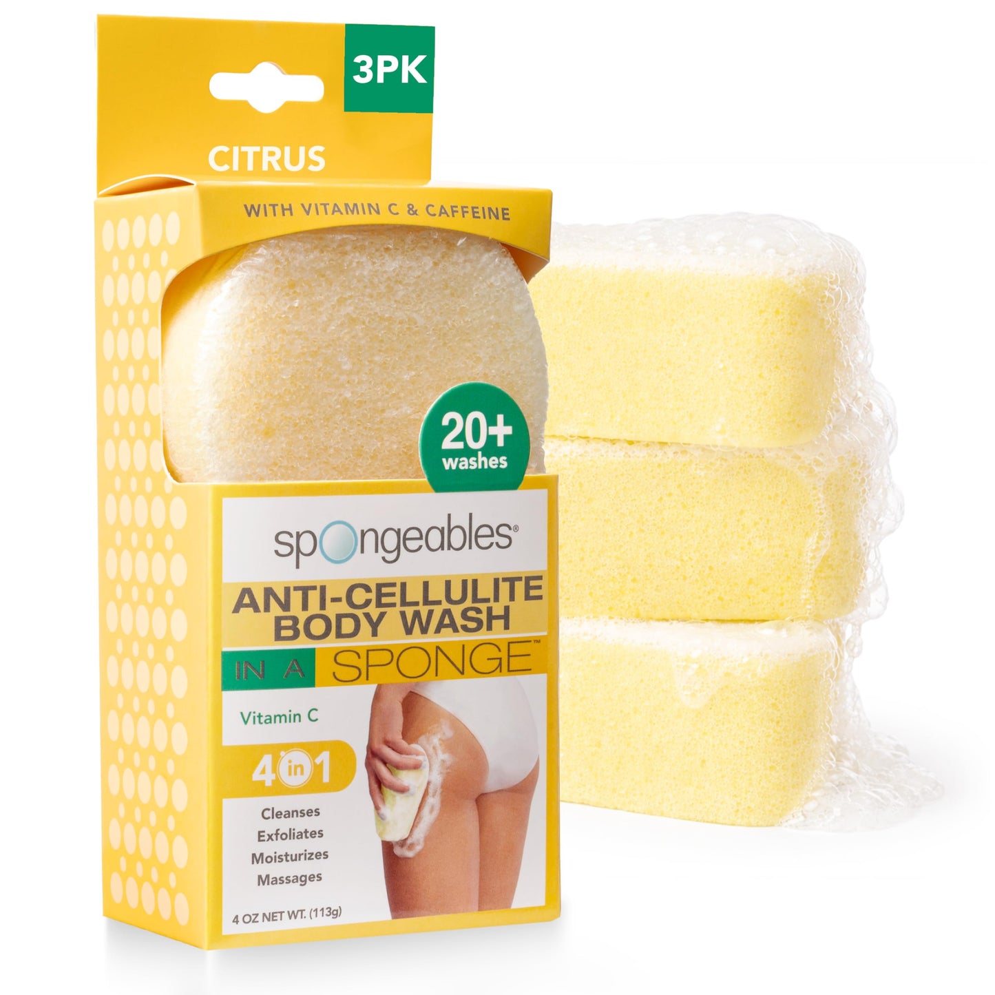 Spongeables Anti Cellulite Body Wash in a 20+ Wash Sponge, Citrus, 3 Count Beauty and Personal Care Spongeables