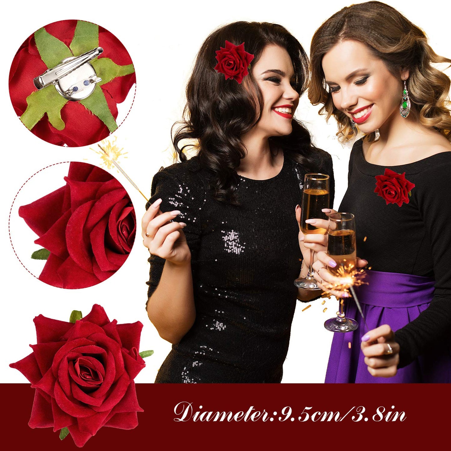 4 Pieces Rose Flower Hair Clip Big Rose Brooch Floral Clips Mexican Flower Hair Accessories for Woman Flamenco Dancer Bridal Party Wedding Beauty & Personal Care WILLBOND