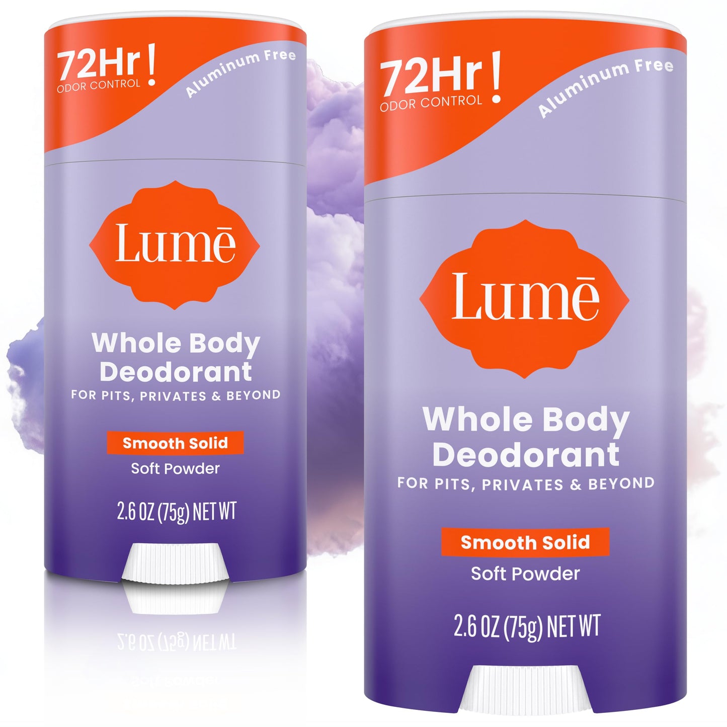 Lume Whole Body Deodorant - Smooth Solid Stick - 72 Hour Odor Control - Aluminum Free, Baking Soda Free and Skin Safe - 2.6 Ounce (Pack of 2) (Soft Beauty and Personal Care Lume