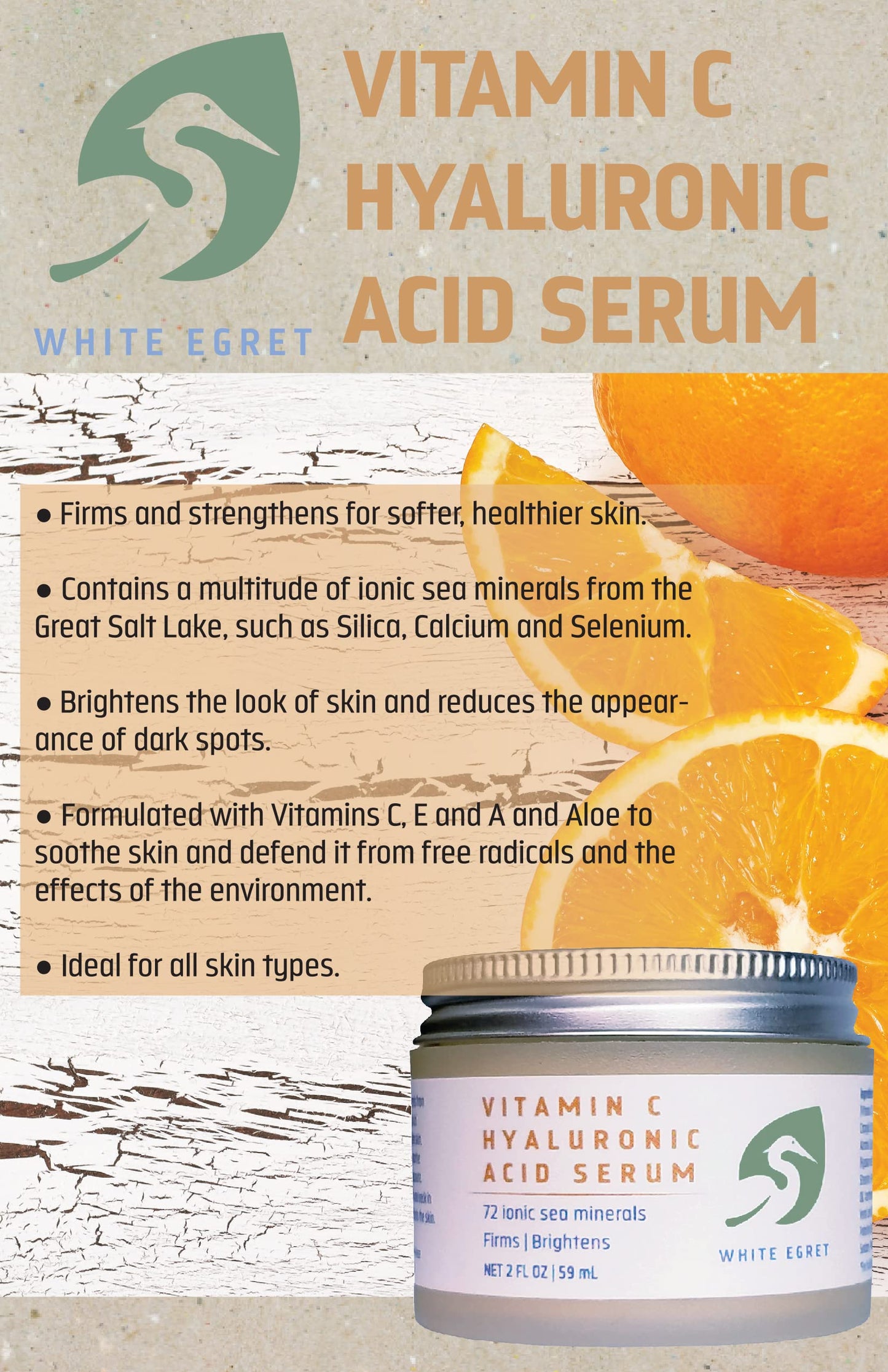 White Egret Vitamin C Hyaluronic Acid Cream, 2 Ounce Beauty & Personal Care White Egret