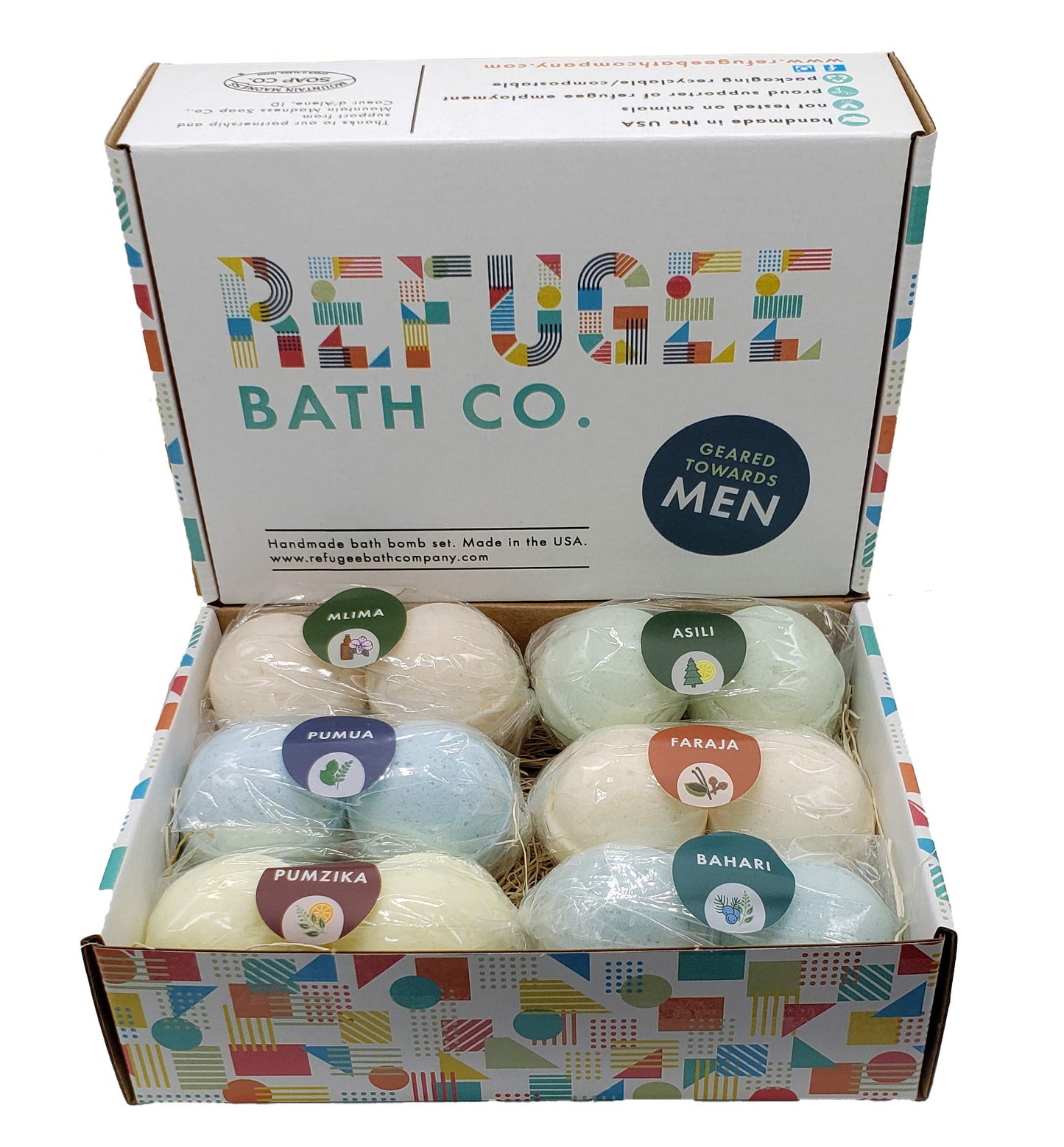 Refugee Bath Co. Mens Variety Bath Bombs, 2.5 oz Each, Cocoa Butter and Plant Based Ingredients, Vegan, Support Refugee Employment in The USA, Made… Beauty & Personal Care Refugee Bath Co.