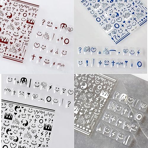 4 Sheets Klein Blue Flame Smile Face Nail Art Sticker Decals ins Minimalist Style Klein Blue Nail Art Sticker Impressionist Lines Star Smile Face Beauty & Personal Care TPhaelay