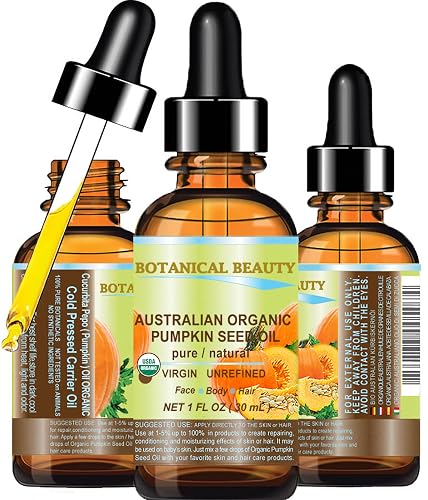Botanical Beauty Australian ORGANIC PUMPKIN SEED OIL 100% Pure Natural Virgin Unrefined Cold Pressed Carrier Oil. 1 Fl.oz.- 30 ml. for Face, Skin Beauty & Personal Care Botanical Beauty