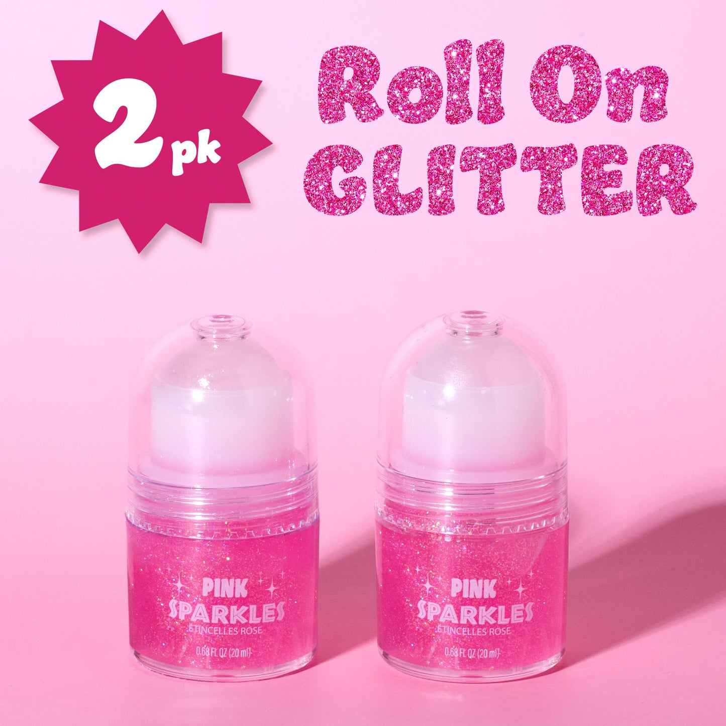 2pc Pink Sparkles Roll-On Glitter Set - Strawberry Scented Rollerball Body & Face Glitter Stick | Shimmer & Shine Makeup for Girls & Kids | Fun Beauty & Personal Care EXPRESSIONS