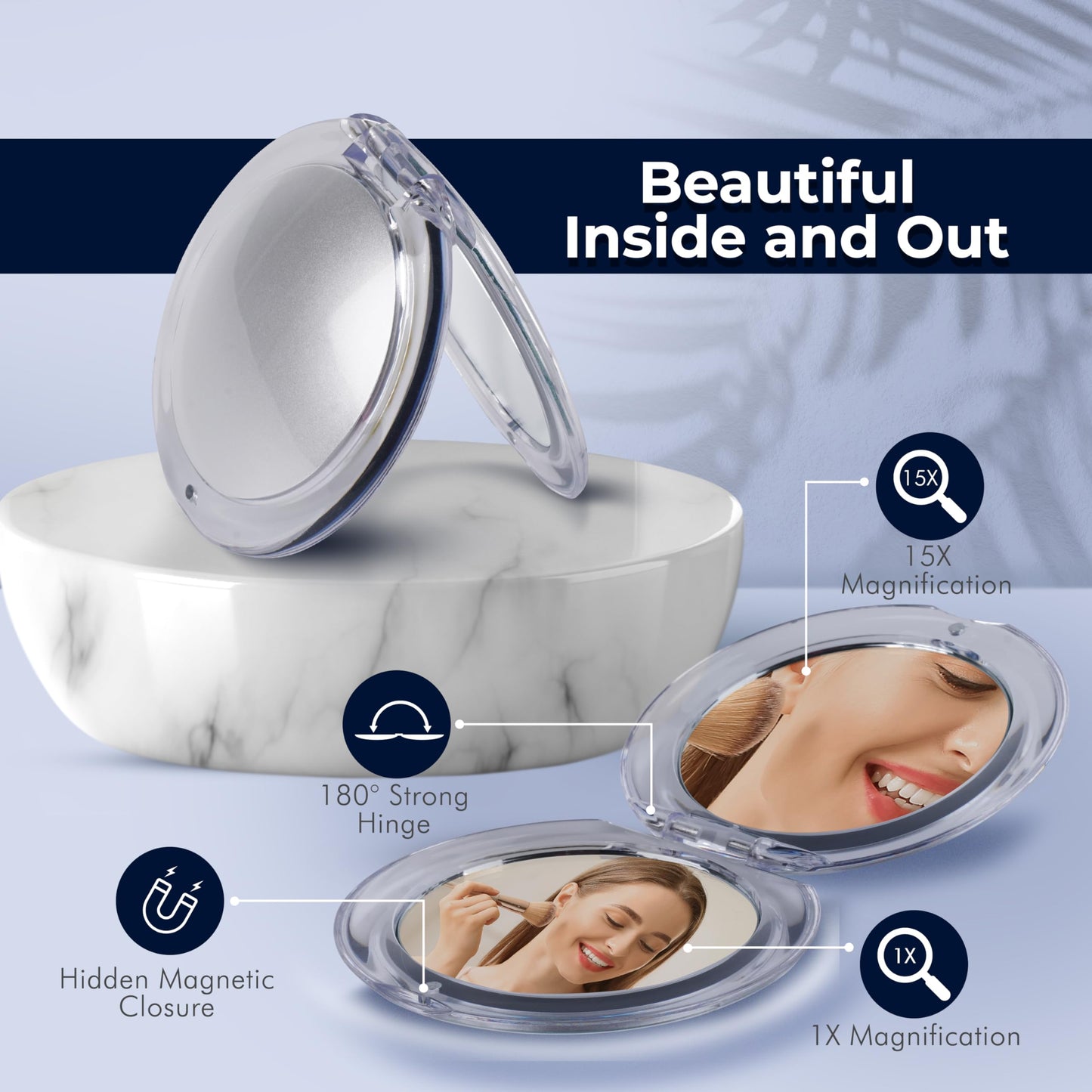 MIRRORVANA Small Compact 15X Magnifying Travel Makeup Mirror - Lightweight, Handheld, and Foldable Design - Mini Pocket-Sized Magnified Mirror Beauty & Personal Care MIRRORVANA