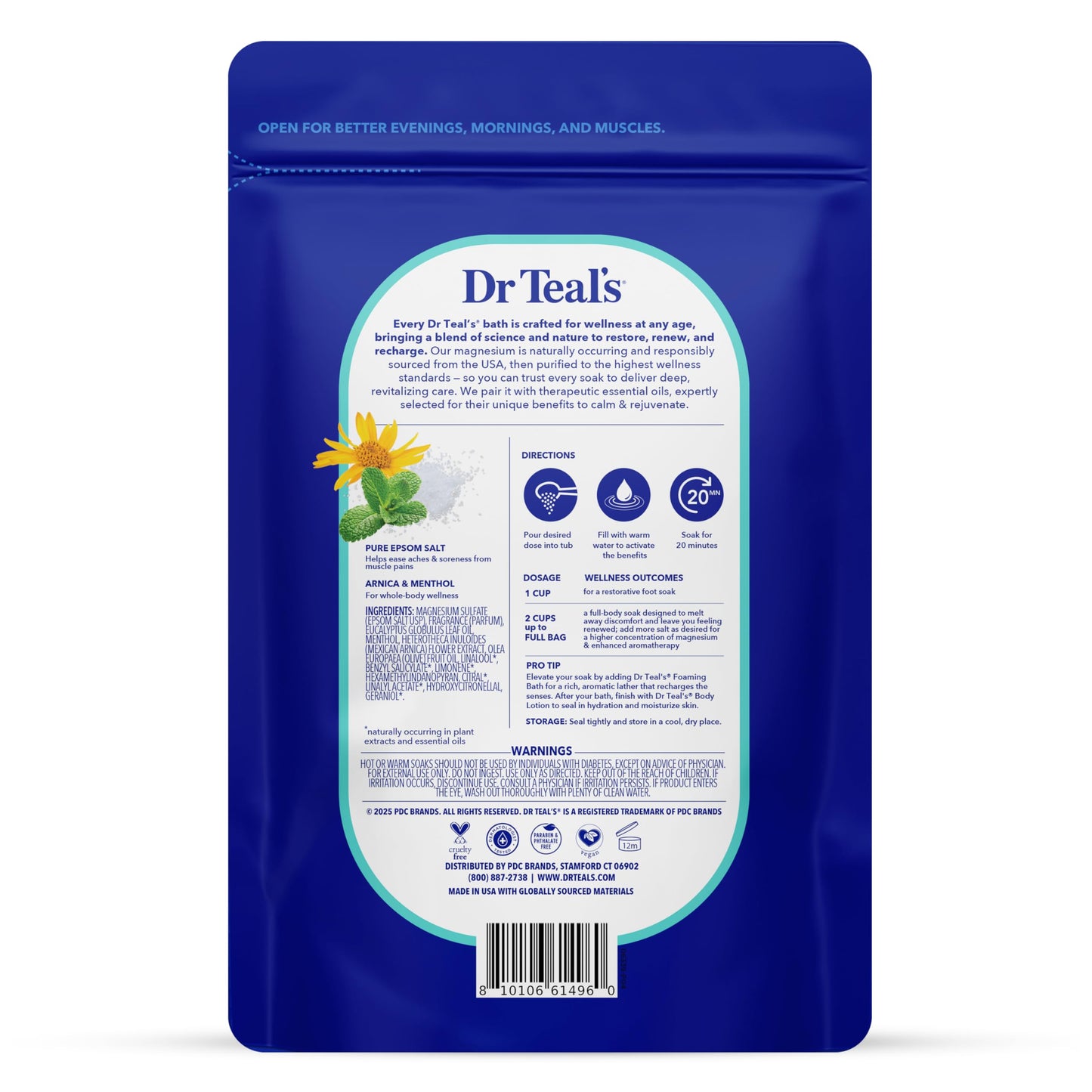 Dr Teal's Arnica Body Relief Epsom Salt Magnesium Soak with Menthol & Essential Oils, Muscle Recovery, 3 lbs Beauty and Personal Care Dr Teal's