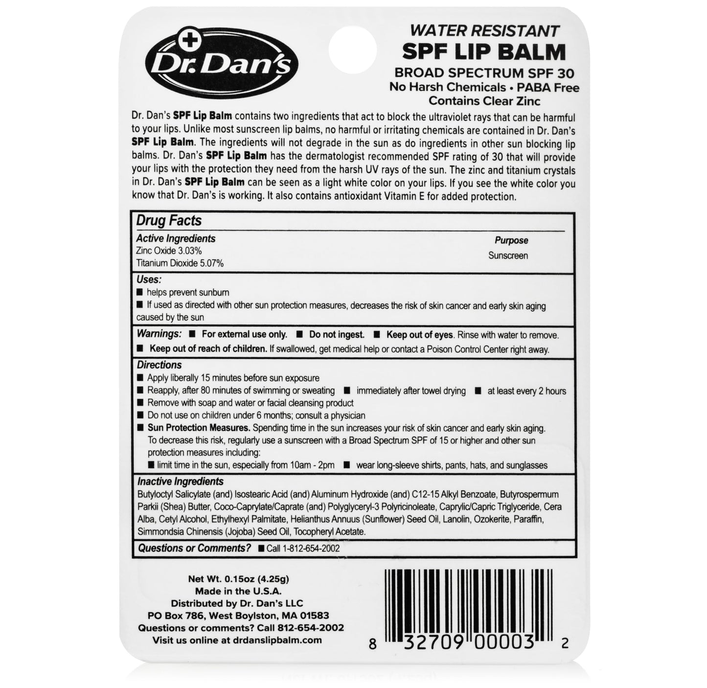 Dr. Dan's Mineral Based SPF 30 Lip Balm -1 Pack Beauty and Personal Care Dr. Dan's