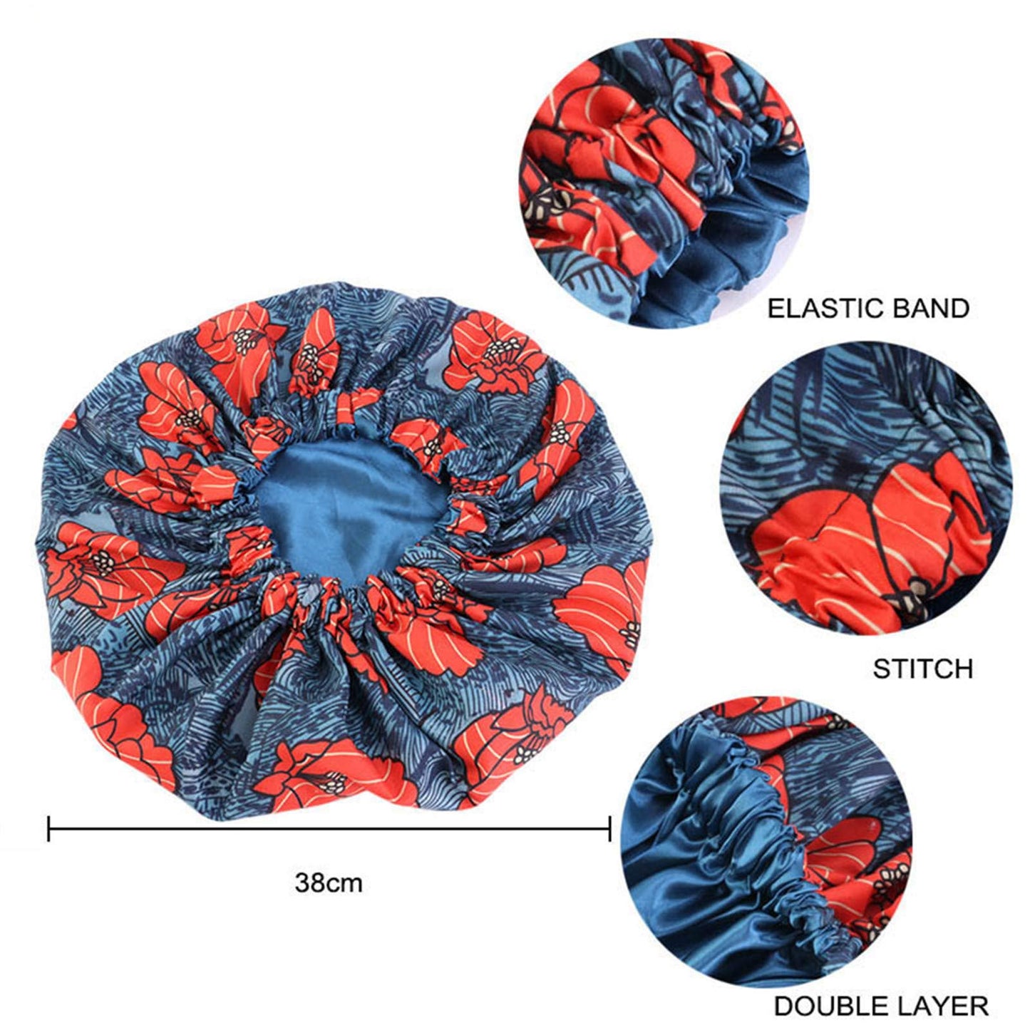 Qianmome Women Double-Layer Extra Large Print Satin Bonnet Sleep Cap African Pattern Fabric Ankara Bonnets Beauty and Personal Care Qianmome