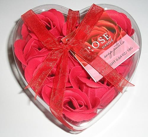 Red Rose Shaped Scented Soap Petals Set of 9 in Heart Shaped Box with Red Ribbon by Greenbriar Beauty & Personal Care Greenbriar