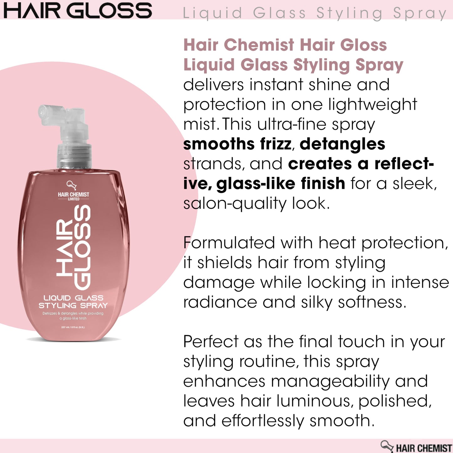 Hair Chemist Hair Gloss Liquid Glass 3-PC Style & Shine Set - Includes 33.8oz Shampoo, 33.8oz Conditioner & 8oz Styling Spray Set (3-PC SET) Beauty & Personal Care Hair Chemist