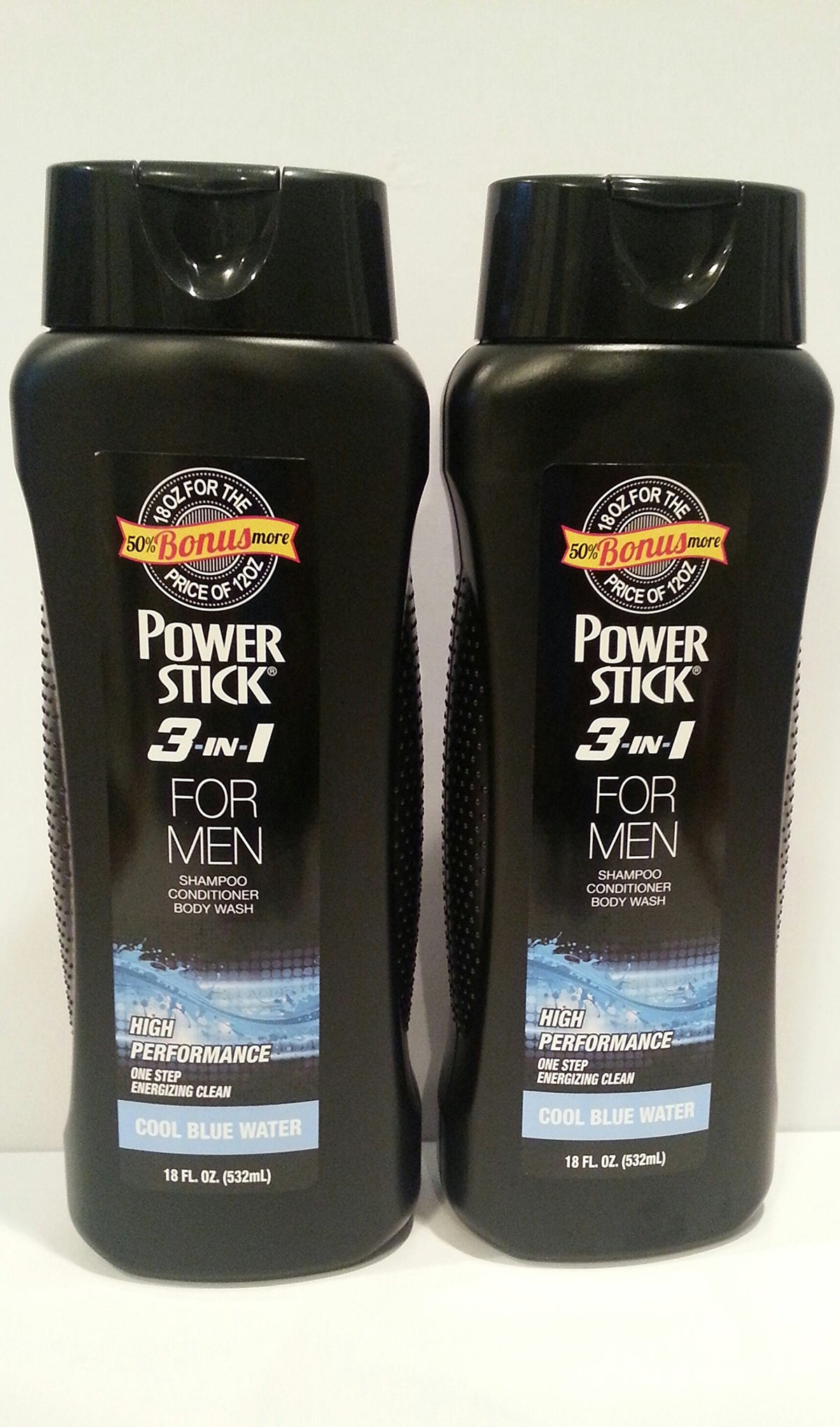 Power Stick 3 in 1 for Men Shampoo Conditioner Body Wash Cool Blue Water 18 oz. 50% Bonus More (2 Pack)