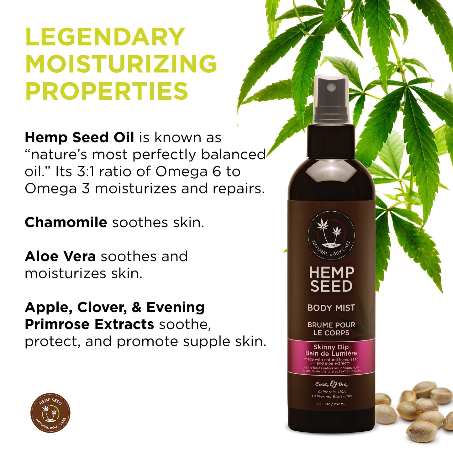 Earthly Body Hemp Seed Moisturizing Body Mist, Skinny Dip, 8 Fl Oz Beauty & Personal Care Earthly Body