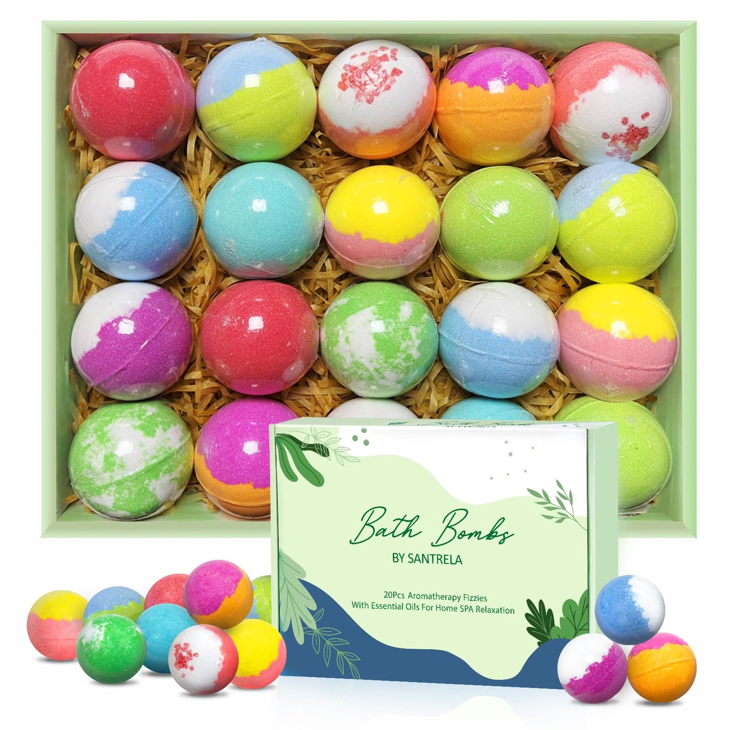 Bath Bombs for Women Gift Set, 20 Organic Bath Bombs with Essential Oil, Handmade SPA Bubble Bath for Relaxing, Gift for Her/Him, Women, Girls, Wife Beauty and Personal Care Santrela