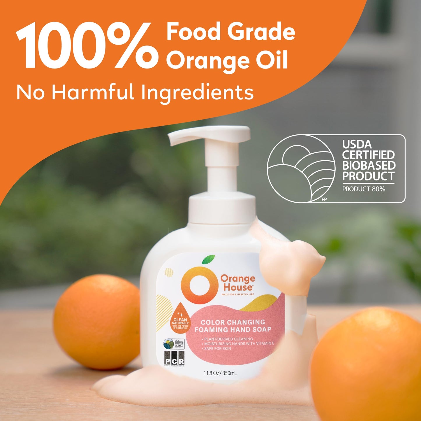 ORANGE HOUSE Color Changing Foaming Hand Soap, Plant-Based Moisturizing Foam with Natural Orange Oil, Gentle Formula, 11.8 Fl Oz (1 Pack) Beauty & Personal Care ORANGE HOUSE
