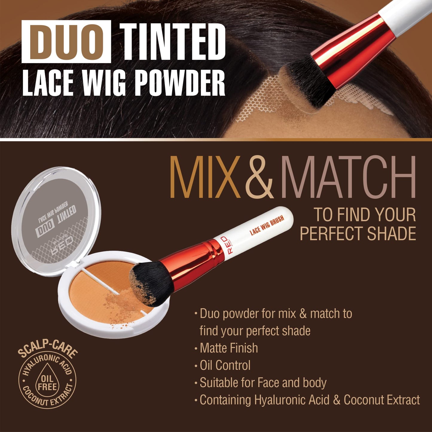 RED by Kiss Lace Wig Brush Tinted Powder Set - Matte Finish, Oil Control, Lightweight, Long-lasting, Mix & Match Shade Duo Beauty & Personal Care Red by Kiss