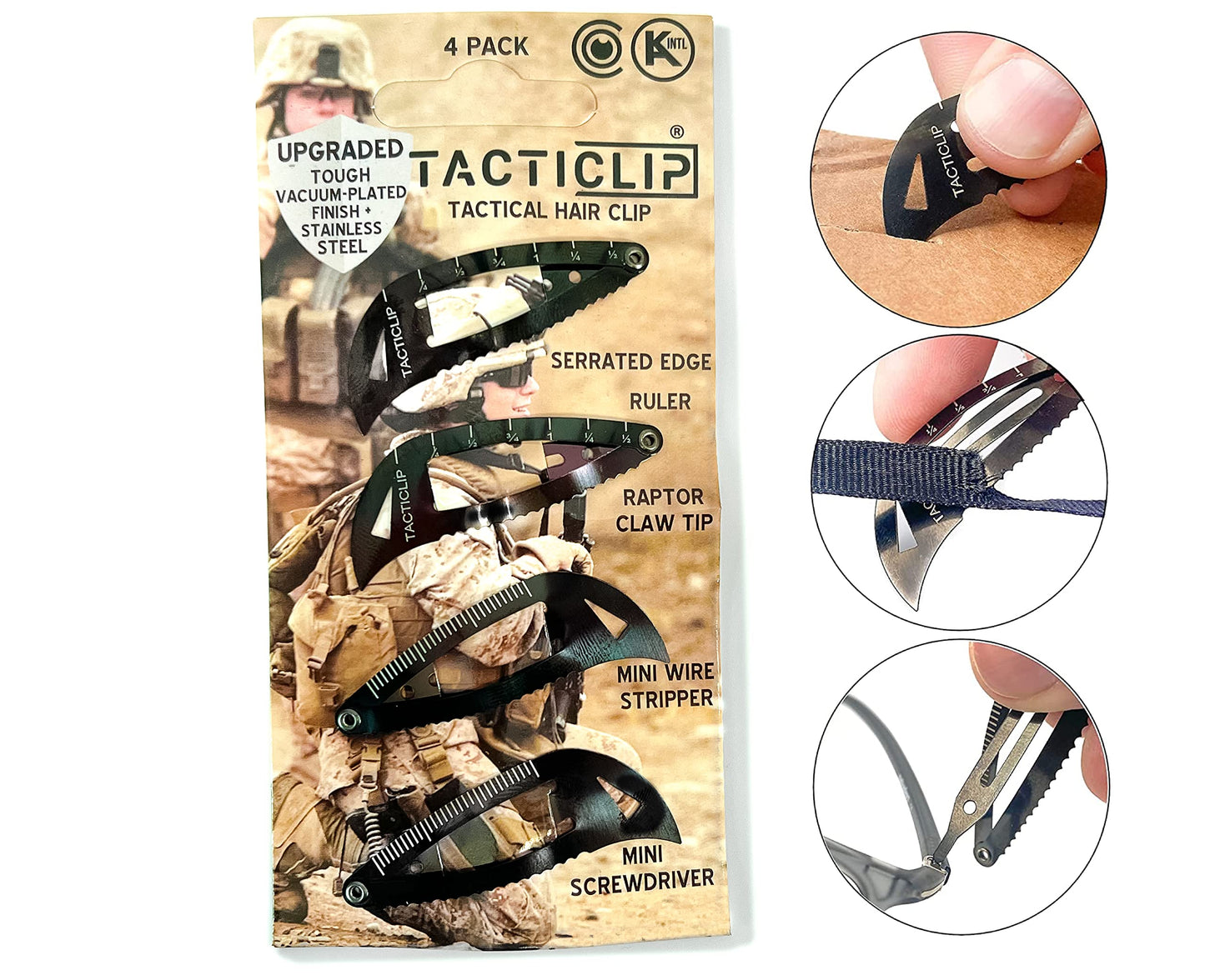 Tactical Hair Clips, 4 Pack - Black - Multitool Snap Barrettes - Laser Engraved, Vacuum Plated, Multi-Functional Keychain Multi Tool - Box Cutter Beauty & Personal Care Tacticlip