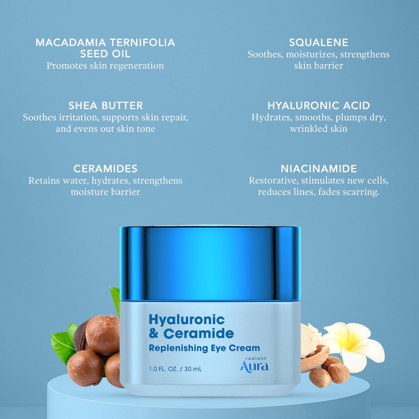 Radiant Aura Hyaluronic Acid & Ceramide Eye Cream For Dark Circles - Dermatologist Tested, Anti Aging Korean Skin Care - Deep Hydration & Depuffing Beauty & Personal Care Radiant Aura